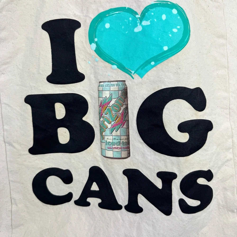 I LOVE Big Cans Arizona Canvas Tote Bag Reusable 2x Graphic Teal & Pink Hearts